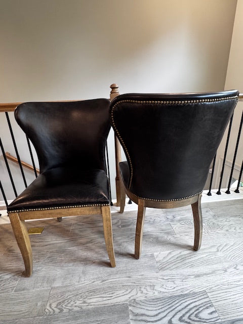 Four Hands Richmond Dining chair black leather/oak legs 25.5x23x37
