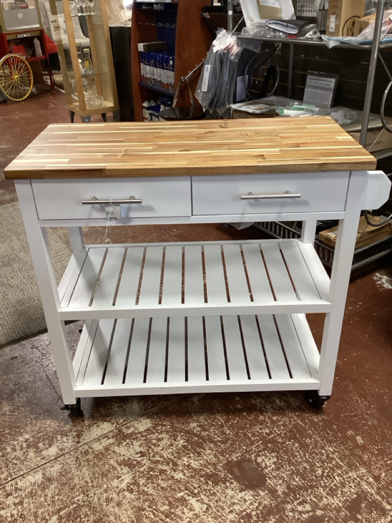 Seville Acacia Top Kitchen Cart with Drawers 38.42" L x 18.5" W x 35.74
