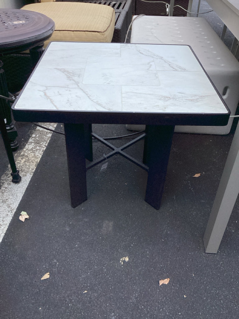 Gray Base w/ White Tile Top Outdoor Side Table 24" x 24" x 21"