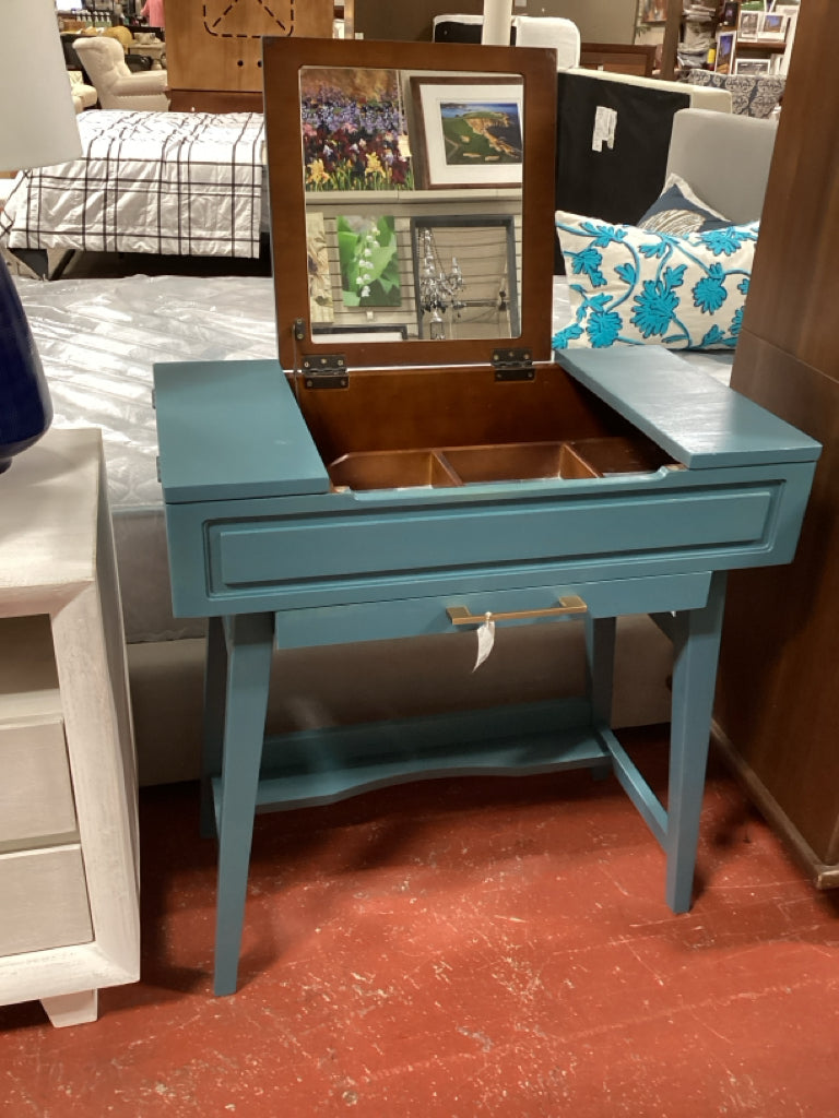 Vanity/ mid century style / smokey teal / 29 x 16.5 x 30.5 high