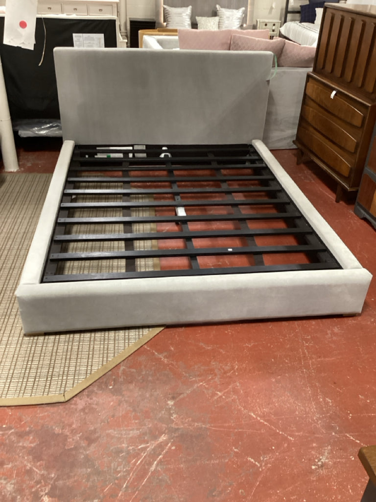 Queen Restoration Hardware grey velvet platform bed