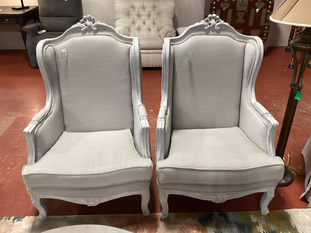Pair of Wingback Bergere Armchairs 47" H x 30" W x 25" D