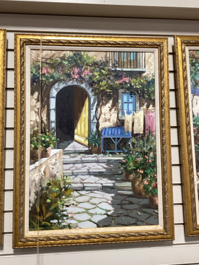 Stoneway Entrance to European Doorway with Flowers 23x31