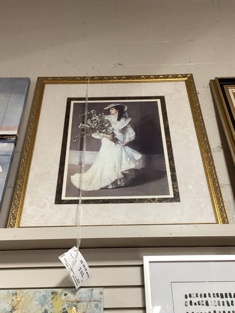 Framed Art, Victorian Lady in White, 33x38
