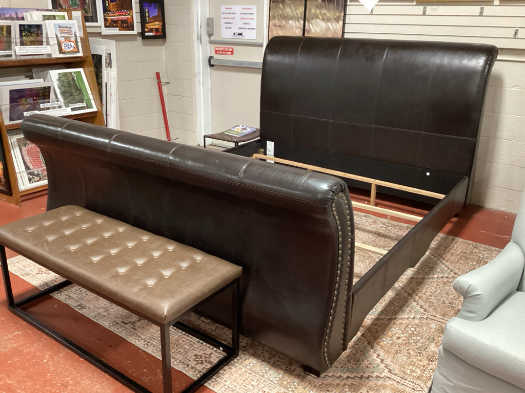 Dark Brown King Rich Dark Brown Sleigh-Style with Brass Nailhead Trim HB/FB/Slat