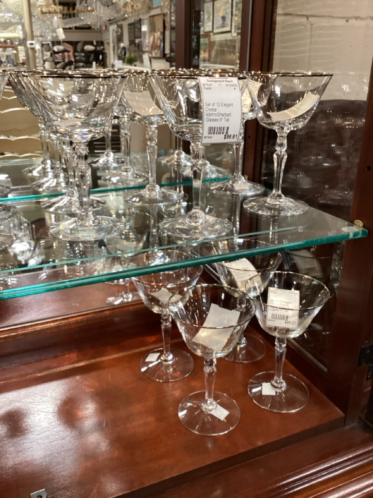 Set of 12 Elegant Platium Crystal Martini/Sherbert Glasses 6" Tall