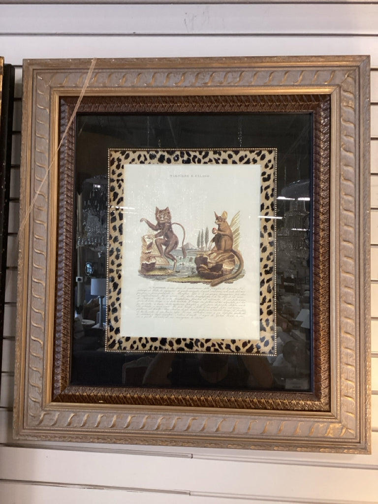 Framed Animal Print of Monkeys 29x32