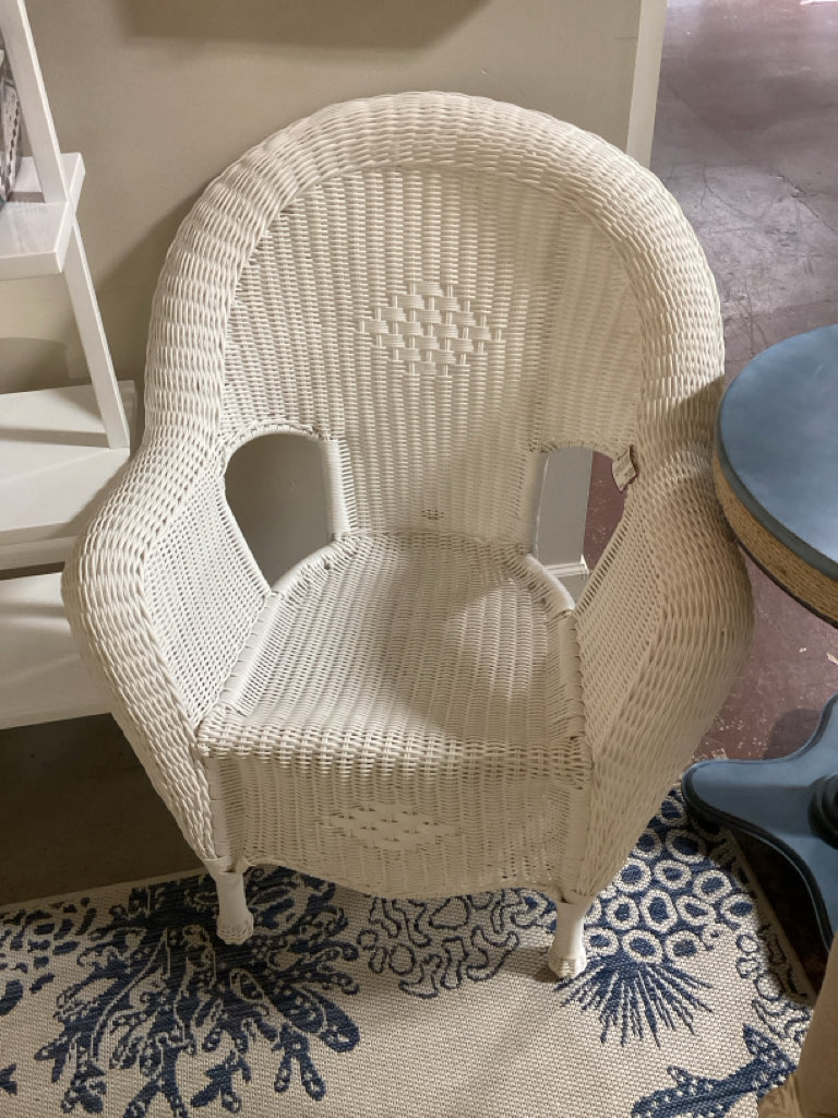 White Hampton Bay Rosemont Outdoor Wicker Arm Chair 30" x 20" x 27"
