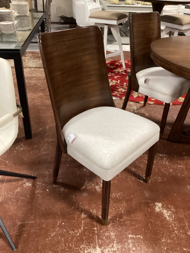 SET OF 4 Wood Panel Side Chair Mahogany Solid/Walnut Veneer Linen Fabric