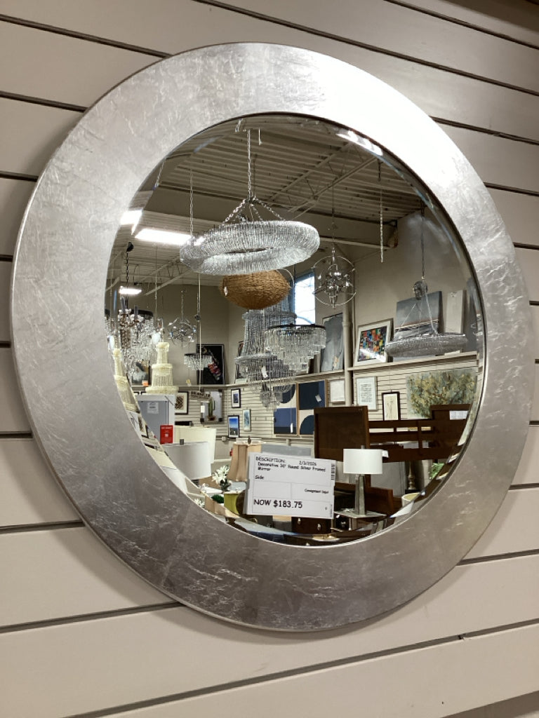 Decorative 30" Round Silver Framed Mirror