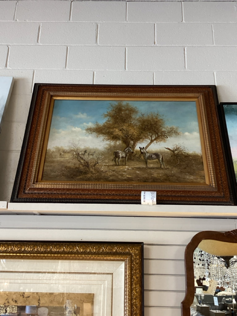Framed & Matted Zebra Safari Artwork African Wildlife Landscape |Scene 41" X 36"