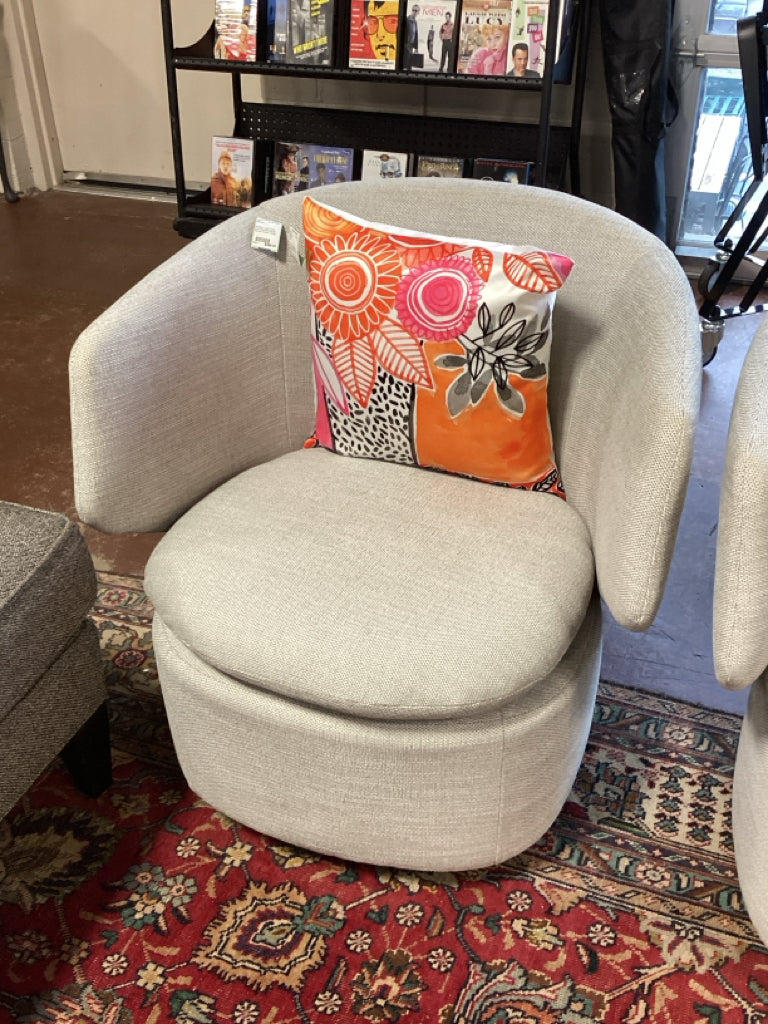 Modern Light Gray Upholstered Swivel Barrel Accent Chair