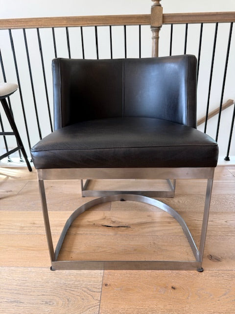 Four Hands Ashford Dining Chair, Brown Faux Leather, Blk Base 23x18x30