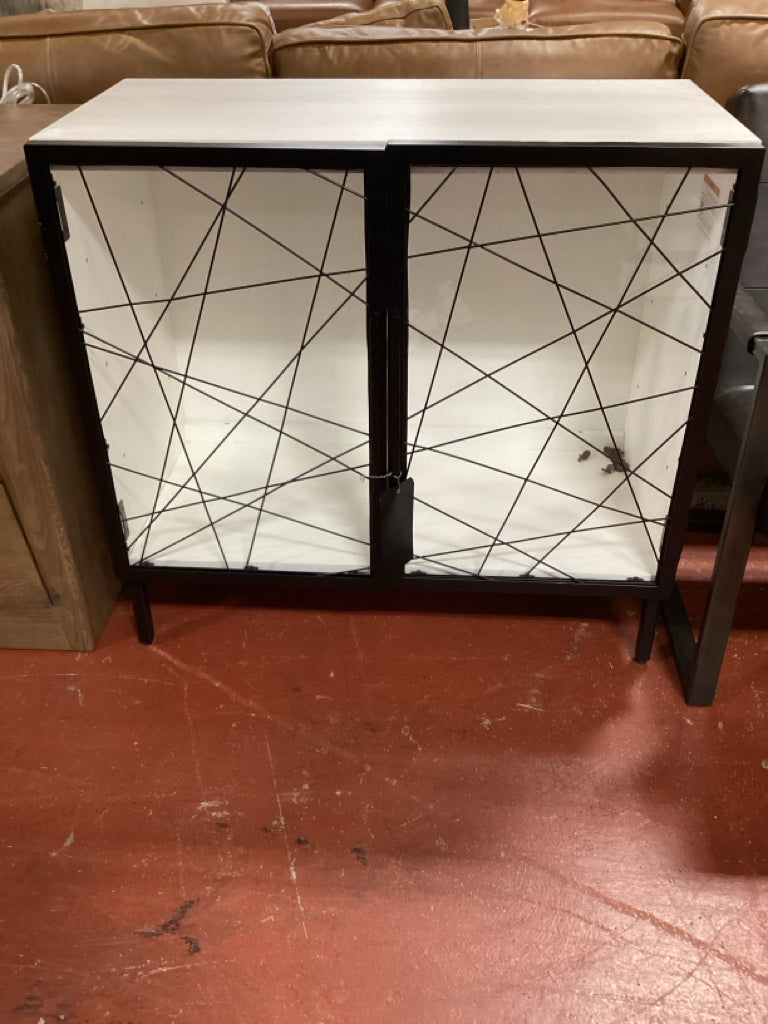 Cream Storage Cabinet Glass Doors 36x18x34