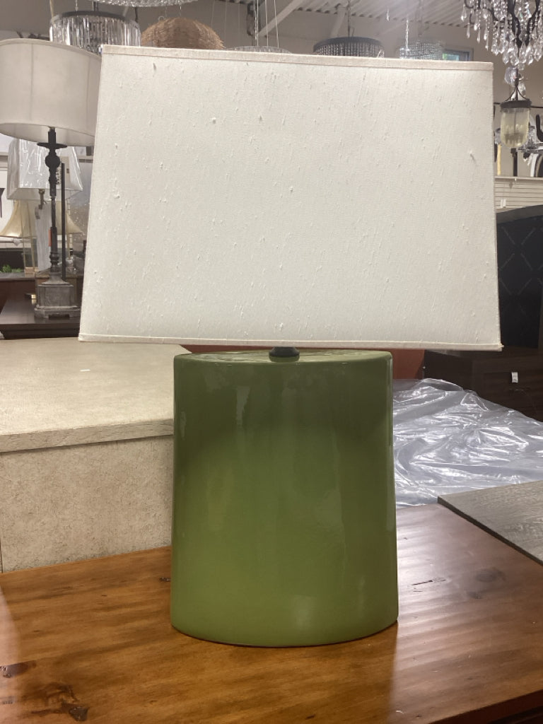 Crate and Barrel Boka Green Lamp / cream shade 16 x 27.5" tall