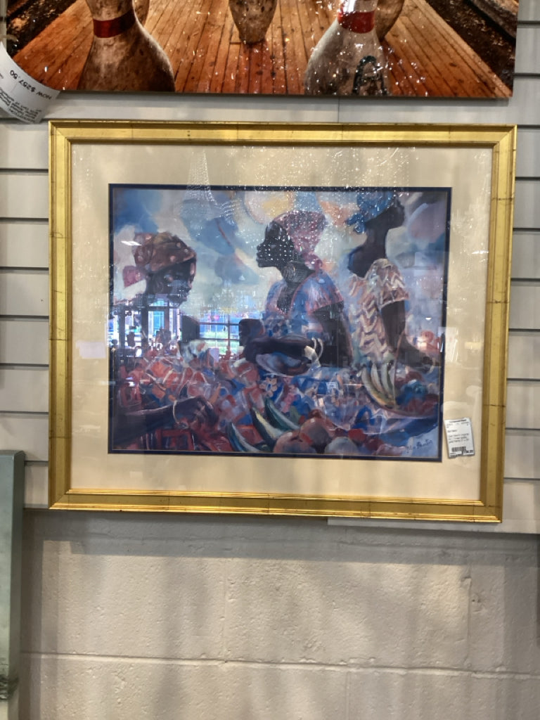 Glen Martin original Art / Three ladies / gold frame 27 x 23