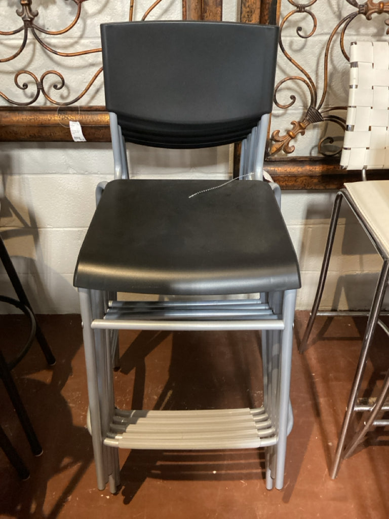 Bar Stool / black & silver metal counter height / stackable / SET of 5
