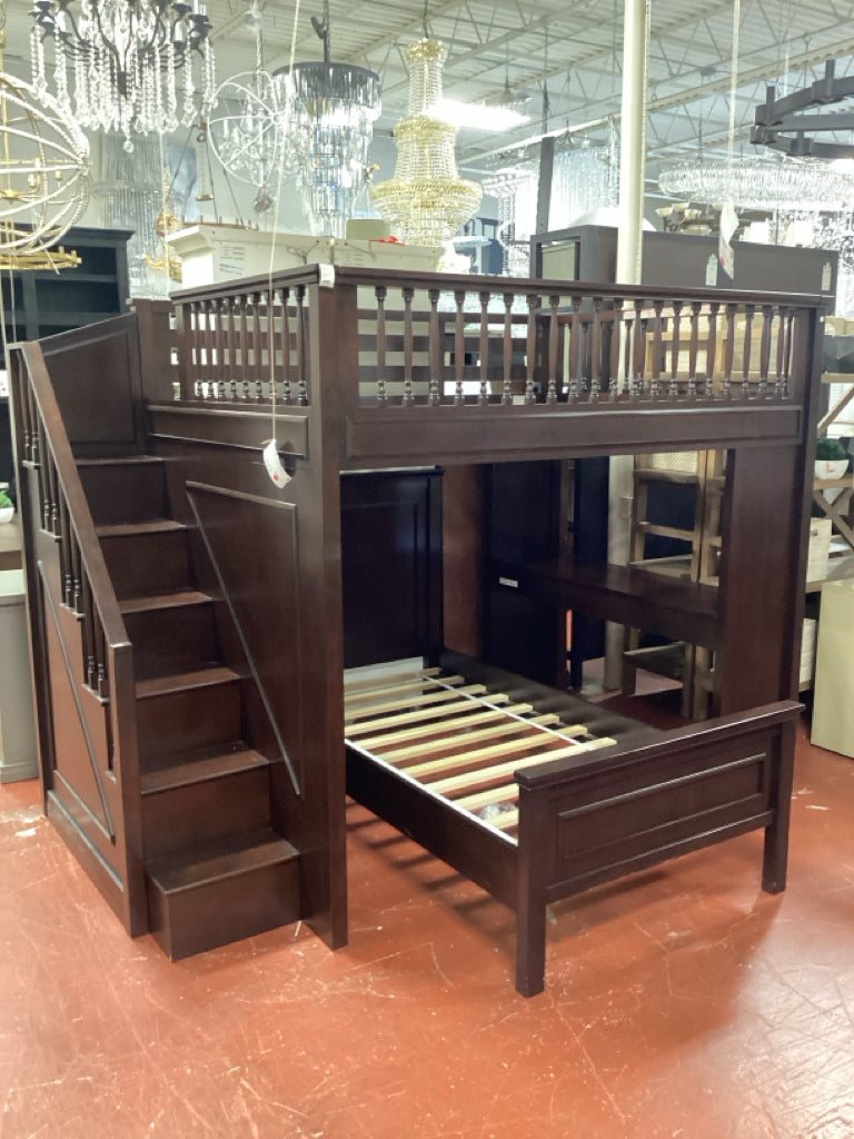 William Sonoma Mahogany Bunk Bed- Full And Twins Beds W\ Stairs To Loft