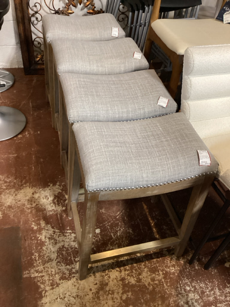 Four Hands Saddle Bar Stool / beige linen natural 18 x 12 x 26 PAIR