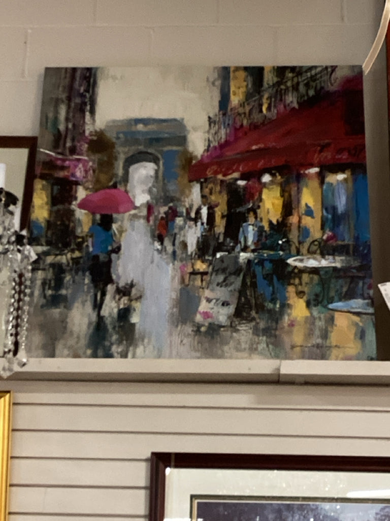 Paris Street Scene Cityscape Contemporay Canva Art 40" X 40"