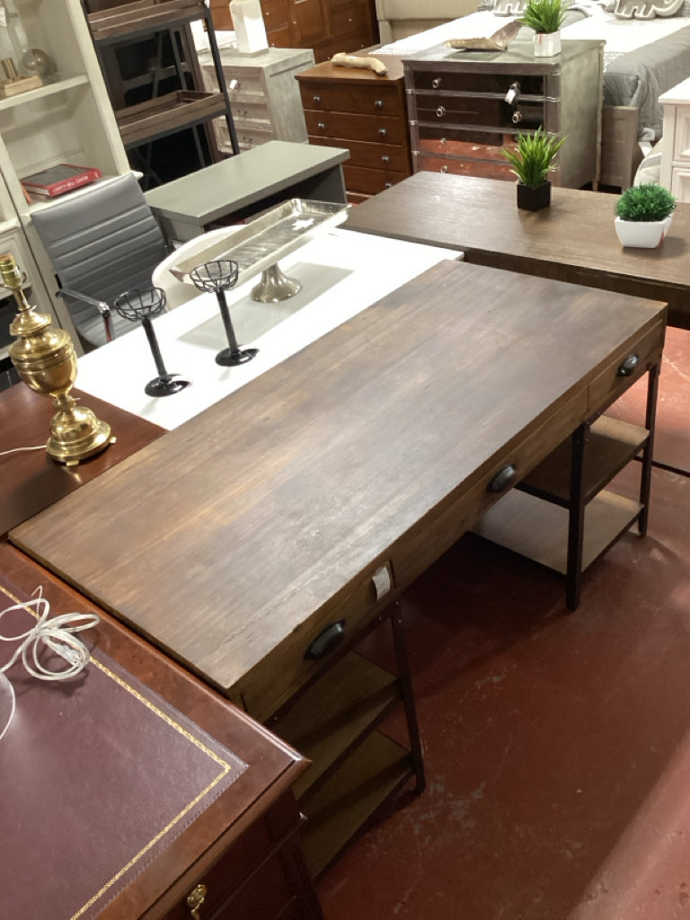 World Market Teagan Desk/ wood & iron industrial 3 drawer 60 x 28 x 31 high