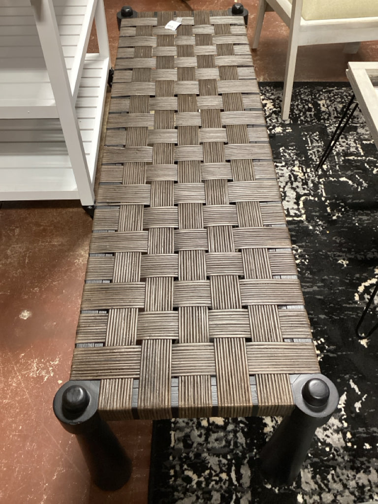 Bench/ woven wicker bench / brown 59 x 18 x 18 AS FOUND