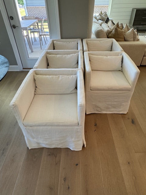 Set of 5  Restoration Hardware Slipcovered  Chairs White Linen