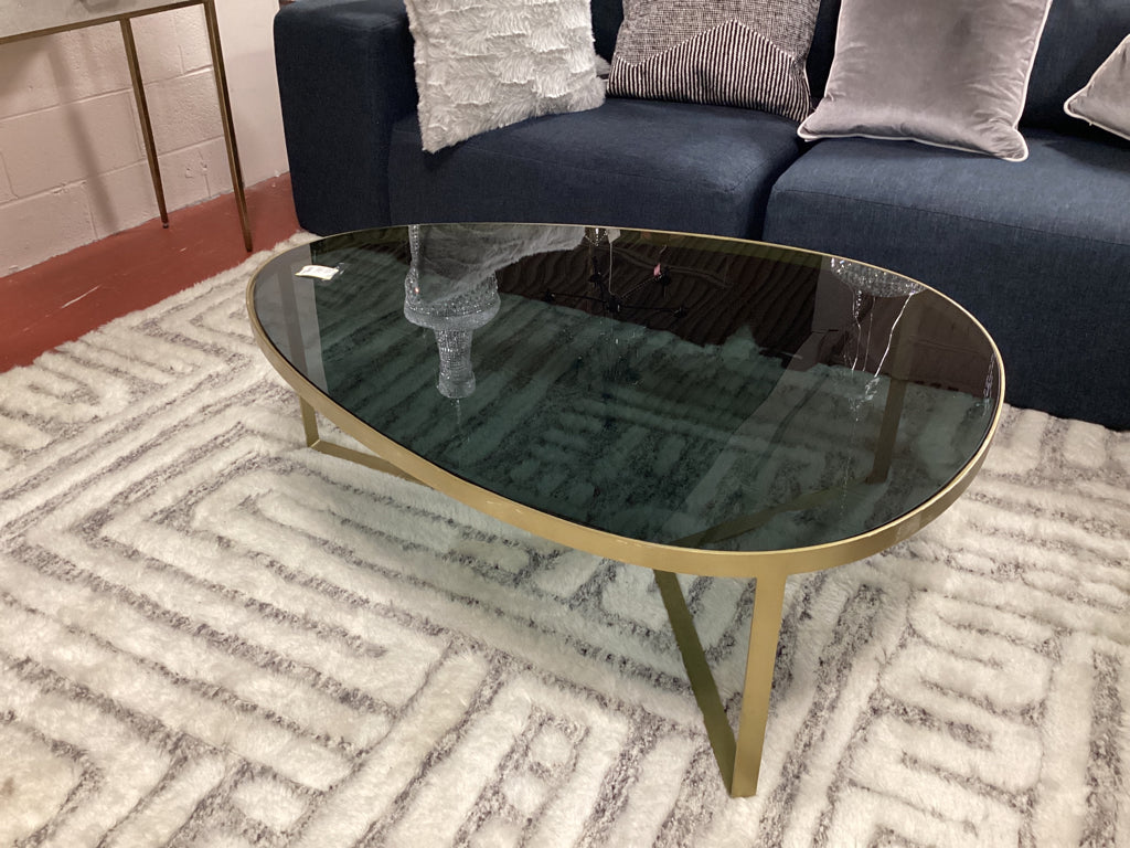 Light & Living Bronze/Glass  Modern Kidney Shaped  Coffee Table 47" X 36'