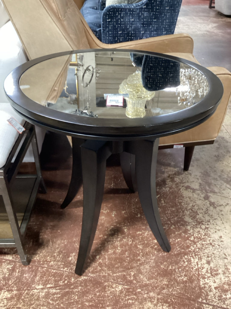 Bernhardt Round Side Table Curved Legs -Mirror Top 24" Round 26" Tall
