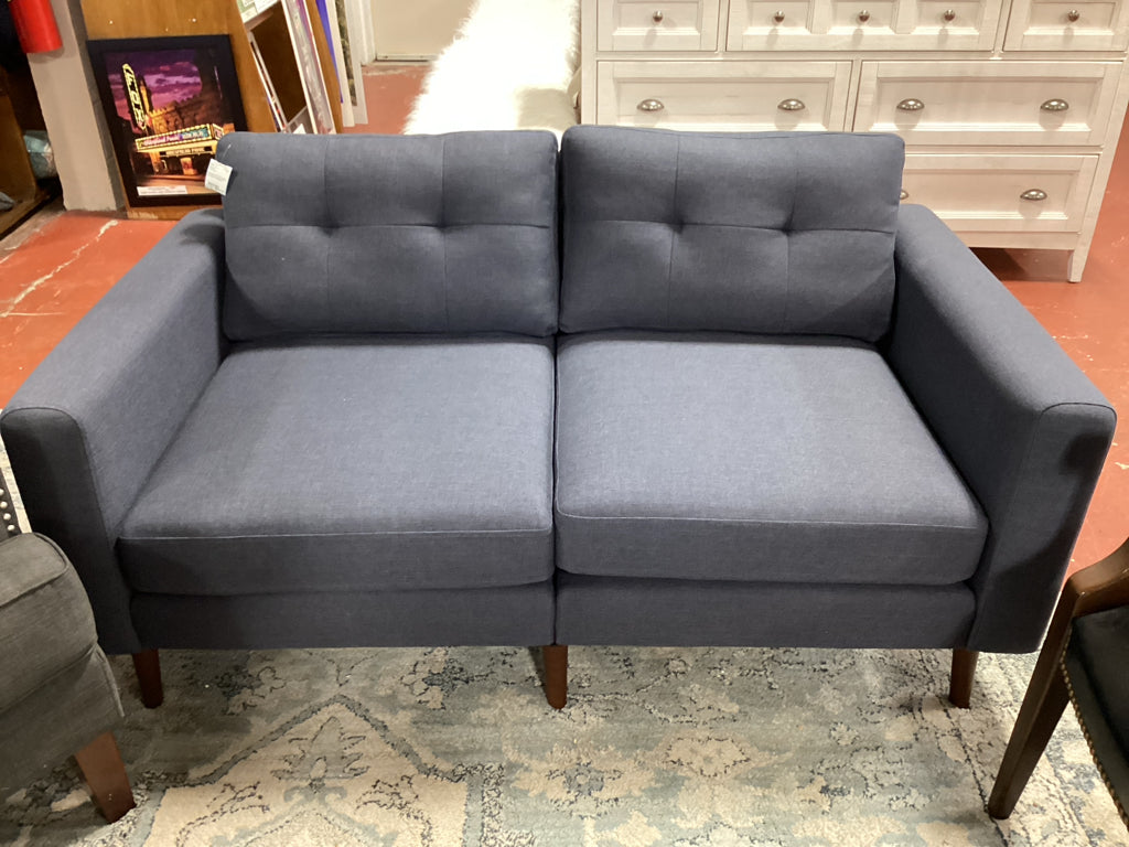 Burrow Nomad Plus Loveseat, Navy Blue, Block Arm, Walnut 60"x33"x35 9GF28Q8H
