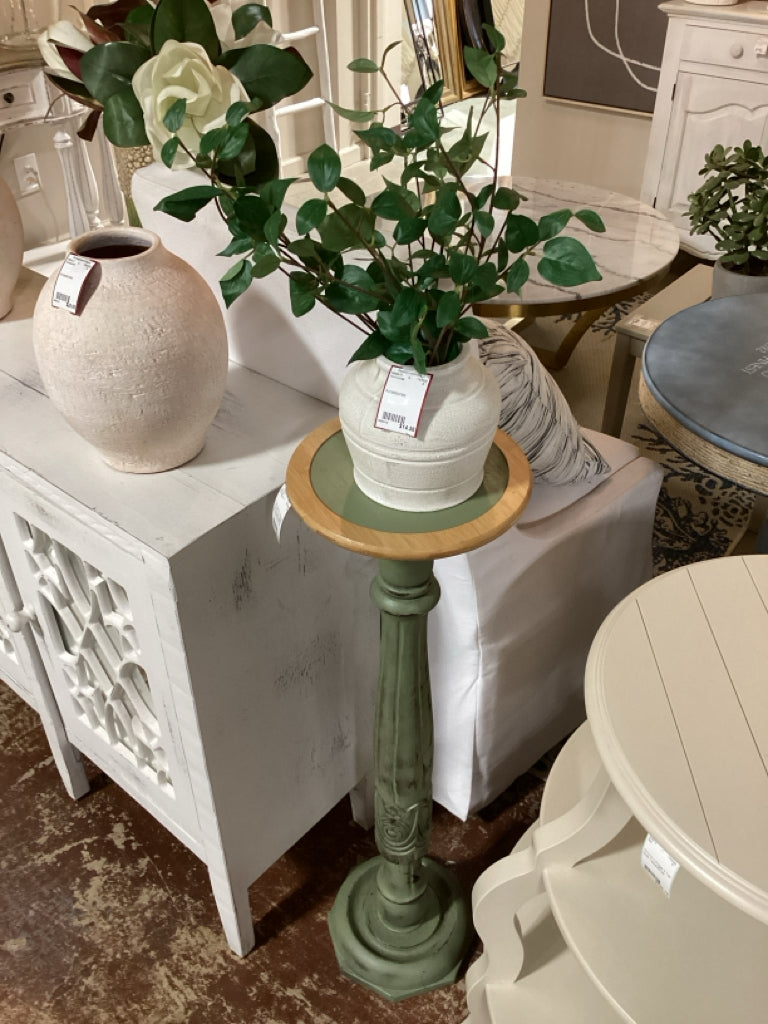 Plant Stand / vintage carved wood / sage distressed 35.5" tall