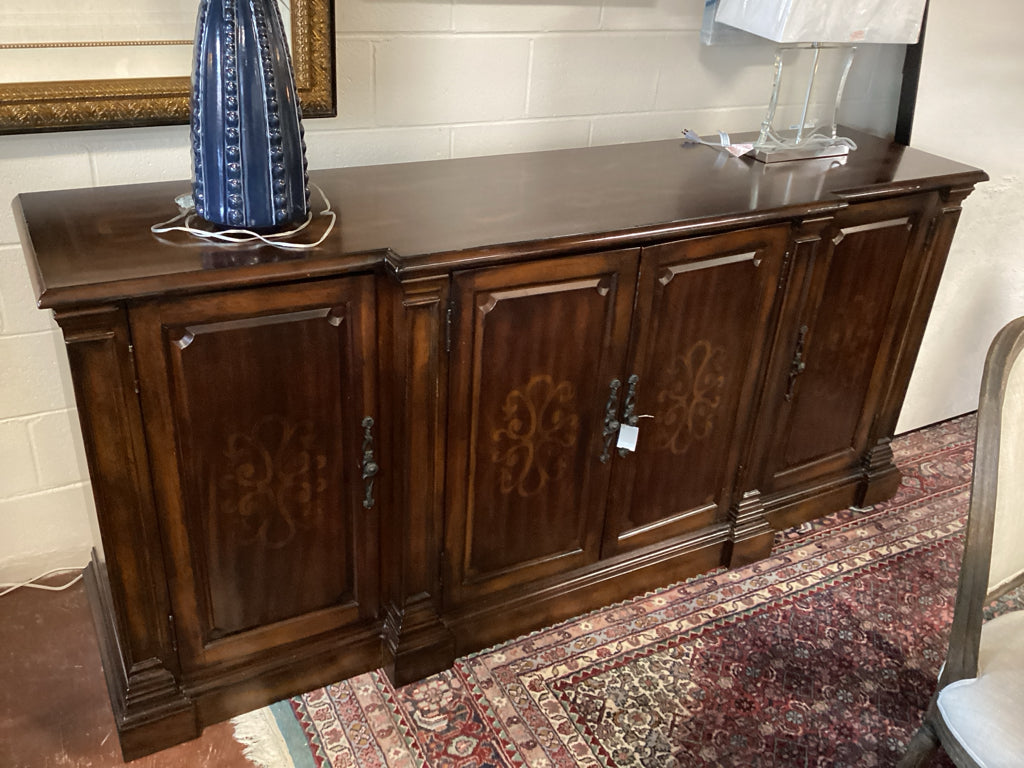 Sideboard / mahogany 4 door w/ silver drawer / 86 x 22 x 40