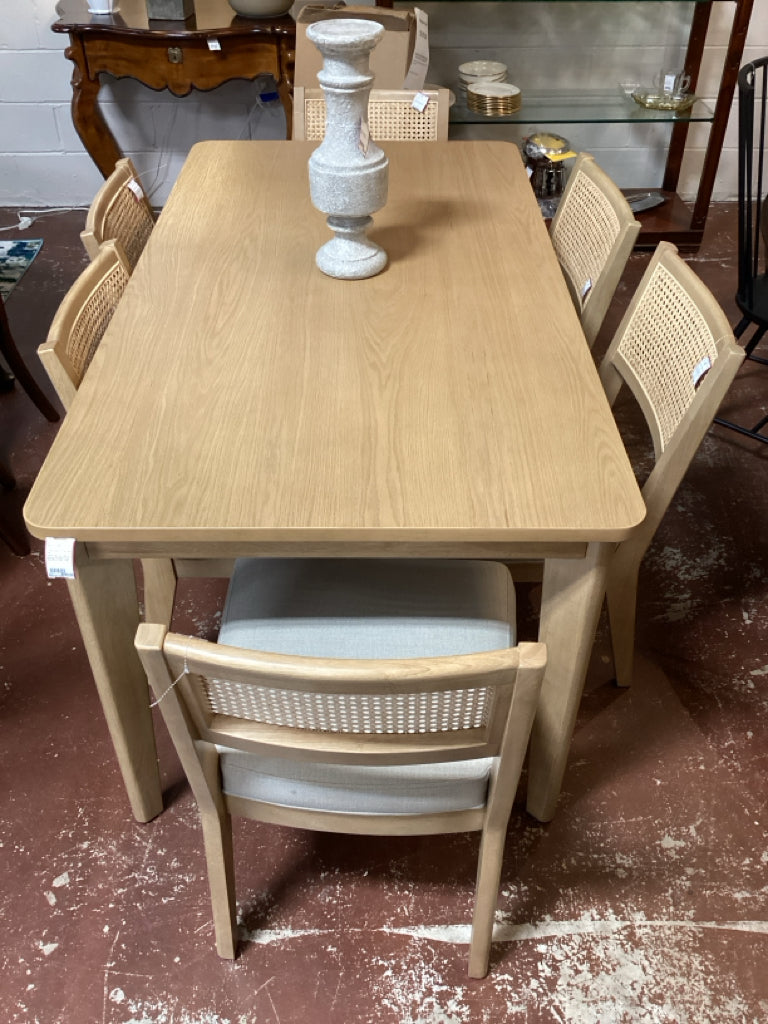 Lyndoro Light Oak Finish Six Matching Cane-Back Dining Chairs 34" W X 65"L X 30"