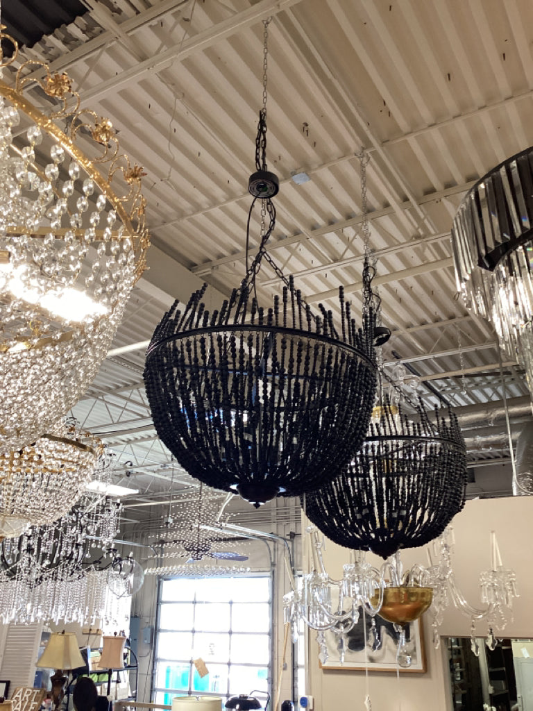 Mercana Liam I 32x30 Black Wood Bead Bowl-Style Chandelier 68424 4GTP99M3