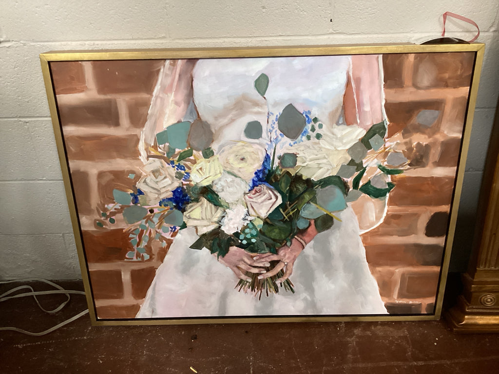 Walker Hamilton oil painting of bridal bouquet / wood frame 31 x 41.5