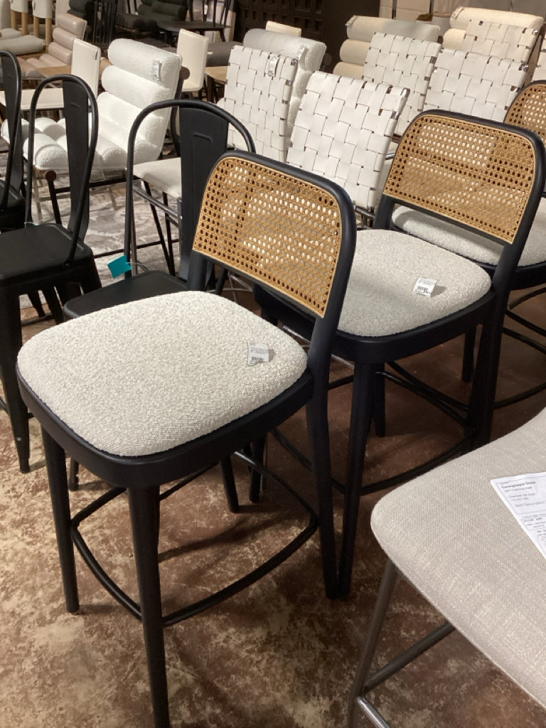 PAIR of Castlery Edith Cane Bar Stool, Black 29" 4X8R5HGN