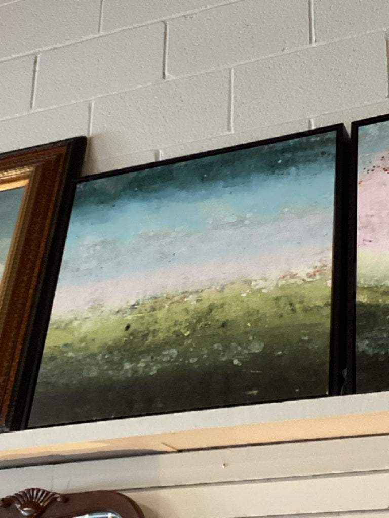Myriad Framed Abstract Landscape Contemporary Blue/Greem/Cream Art 28" X 28"