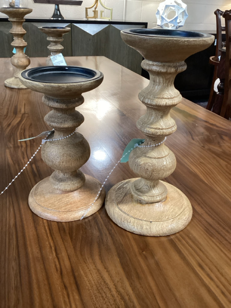 World Market Wood Natural Pillar Holder (PAIR) 7",9"