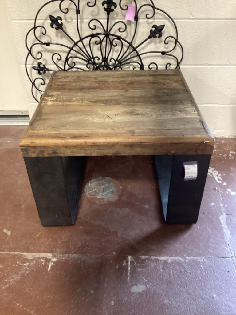 Recycled Wood Coffee Table / iron base 24 x 24  16 high