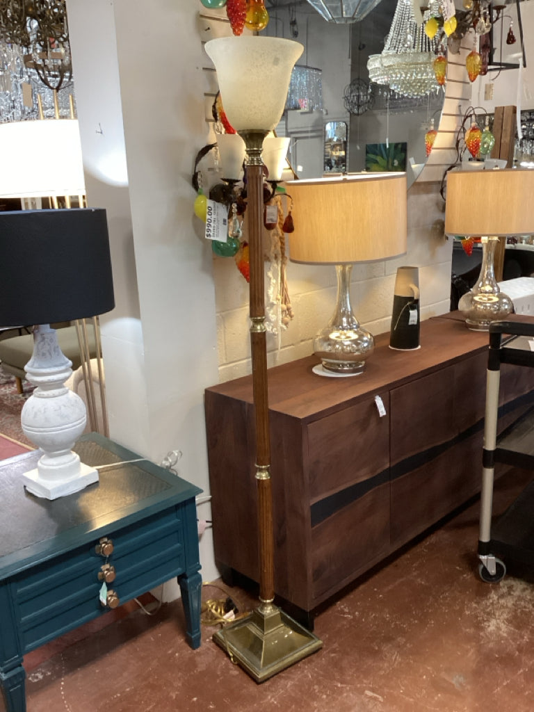 Traditional Wood & Brass Torchiere Floor Lamp 72" H