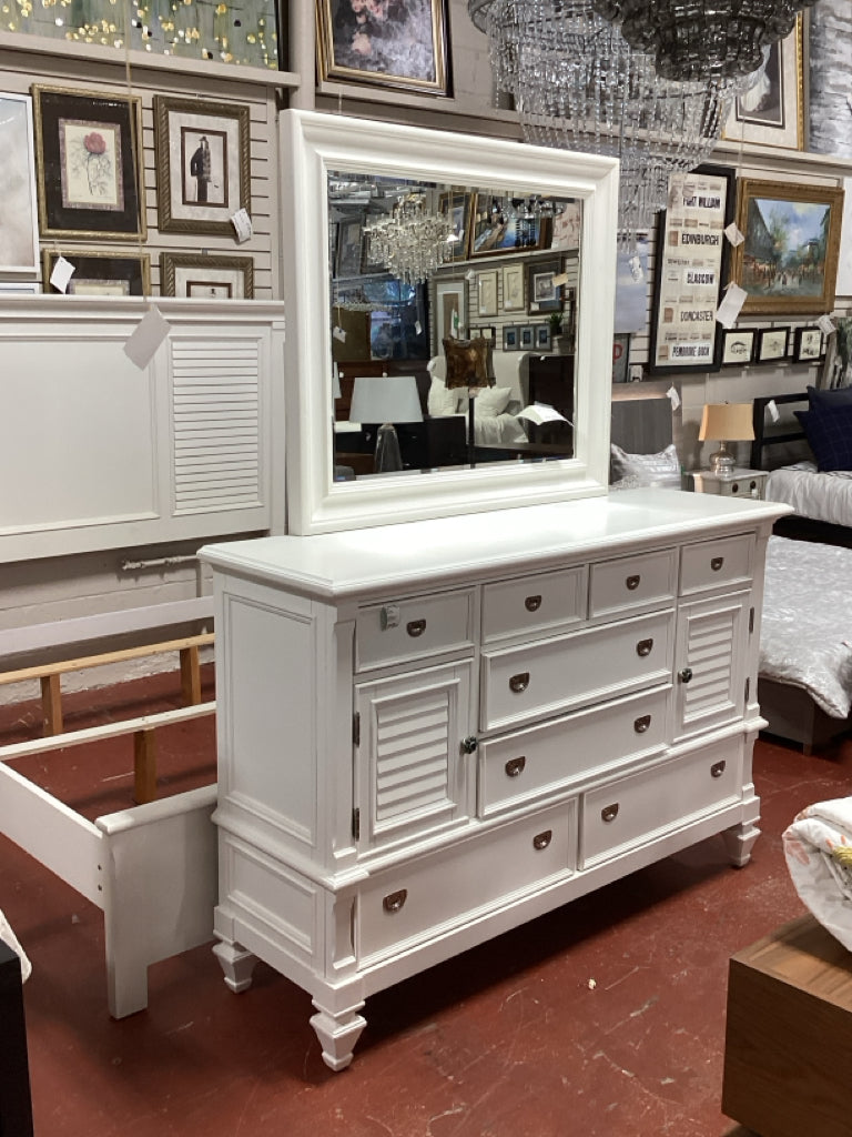 Pottery Barn Louvered Doors White Dresser with Mirror 65"W X 20" D X 45"H