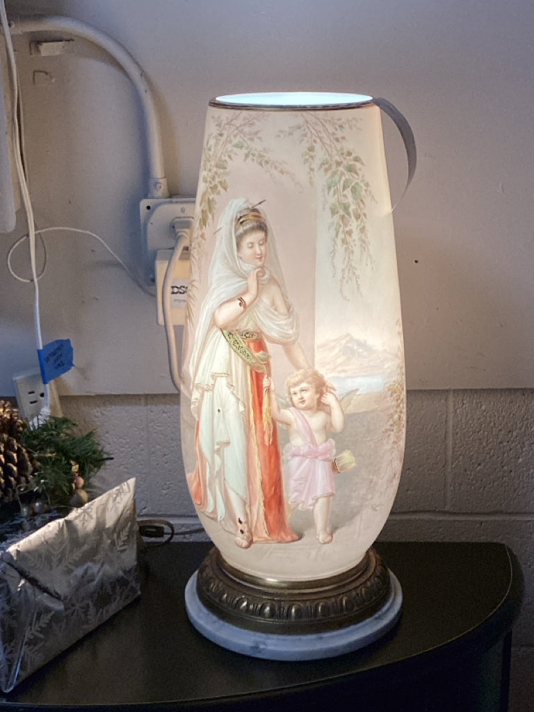 Josef Ahne Hand Painted Signed Porcelain Lamp 22"H
