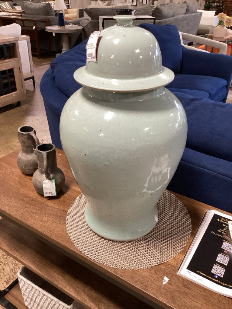 Large Celadon Glazed Soft Mint Green Ginger Jar 24" H