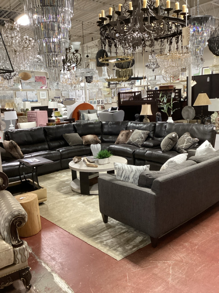 Leather Modular 7 Piece Reclining Sectional 151"W x 170"D x 42"H - 9 Pillows