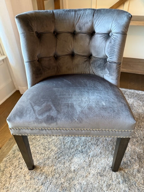 Velvet GREY Tufted Side Chair w/ Nailhead Trim 23x18x32