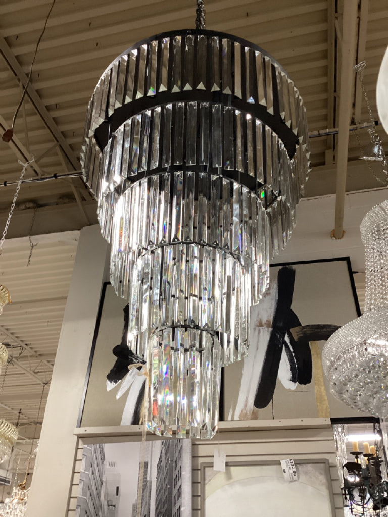 Black & Crystal Five Tiered Chandelier - 25 40 Watt tBulbs - 40"h x 27"w