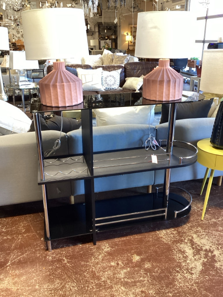 Contemporary Bar / black glass & chrome 3 tier bar 47 x16 x 41 high