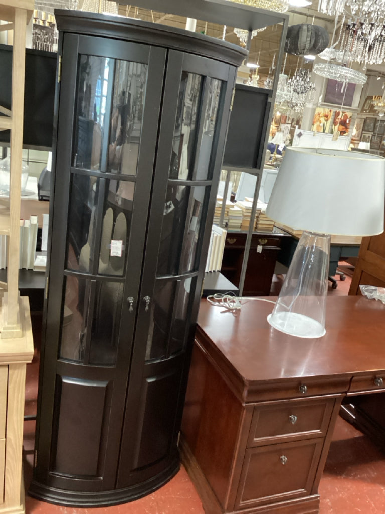Ballard Design Chilton Glass Door BLACK Corner Cabinet 74x27x19