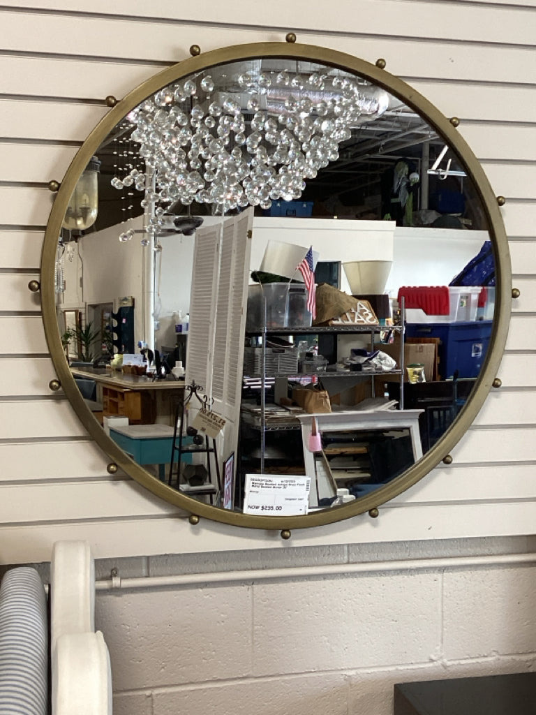 Mercana Brushed Antique Brass Finish Metal Beveled Mirror 36"