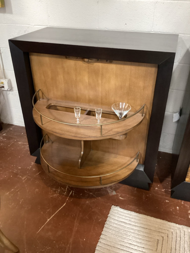 Bar Cabinet / burl walnut revolving door / ebony frame 39 x 20 x 40 high